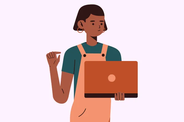 Illustration : une entrepreneure avec son ordinateur portable